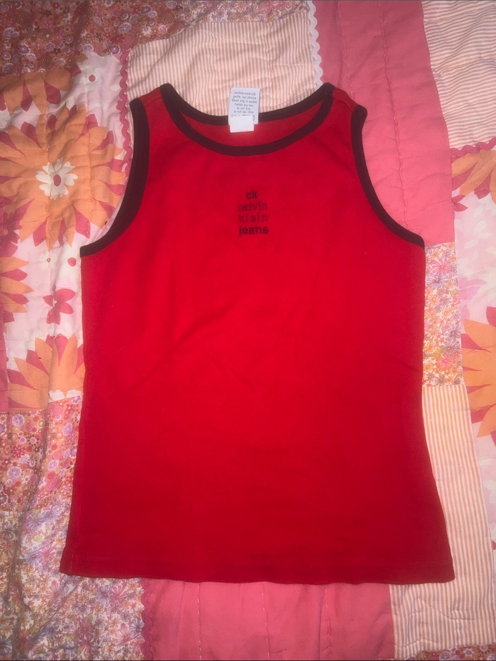 Calvin Klein Jeans Red Tank Top with Black Trim